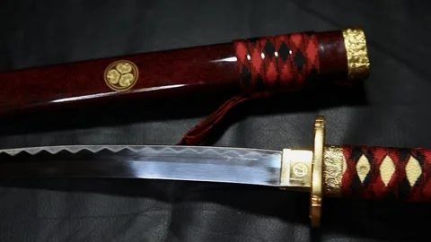 Footage of samurai sword leather background Stock-Footage 234875624