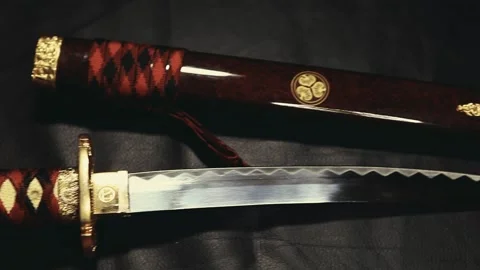 Footage of samurai sword leather background Stock-Footage 234875789