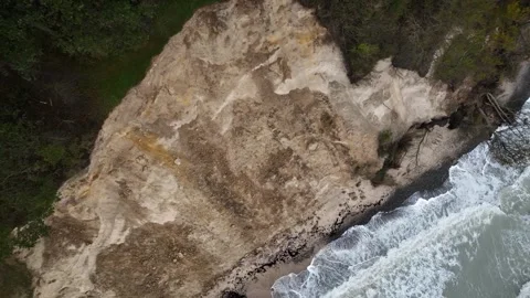 Footage of sand cliffs with broken rocks after a storm. Stock Footage 255643087