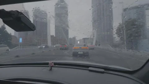 Footage shot from the perspective of the vehicle's dashboard. Stock Footage 345470363
