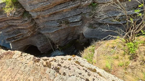 Footage shows a steep cliffside trail. Rosomac Canyon, Serbia Stock Footage 335535804