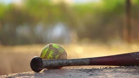 Footage Slow Motion: Softballs and equipment for softball sports with sunset 스톡 동영상 145354415