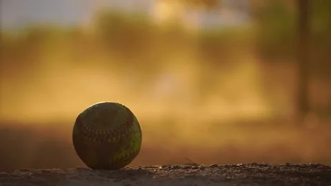 Footage Slow Motion: Softballs and equipment for softball sports with sunset 스톡 동영상 145354533