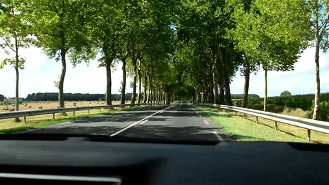 Footage through the windshield on a flat road in France and fields Stock Footage 86333631