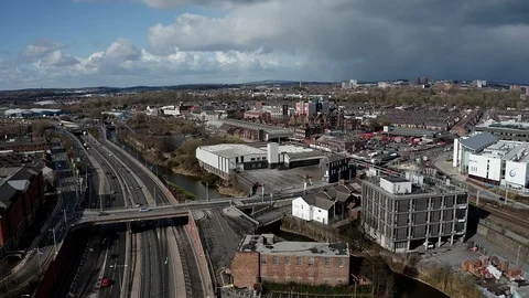 Footage of trains approaching Stoke on Trent train station Stock Footage 104440468