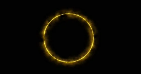 Footage yellow ring on a black background. Abstract circle of yellow flame with Stock Footage 166305418