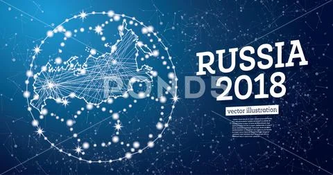 Football Ball with Map of Russia on a Blue Background. Stock Illustration