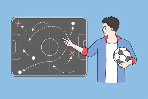 Football coach give instruction on board for players Stock Illustration