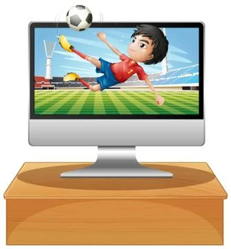 Football on computer desktop screen Stock Illustration