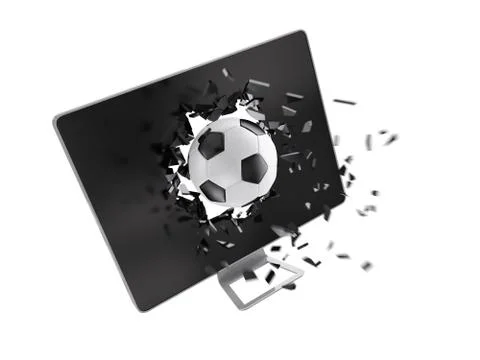 Football destroy computer screen. Stock Illustration