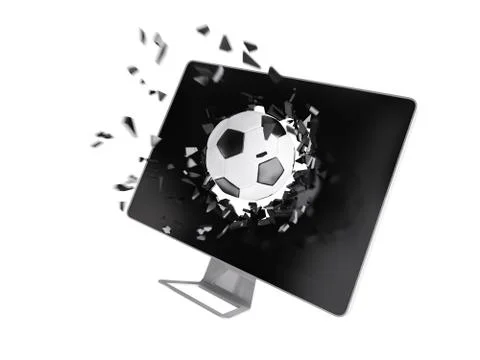 Football destroy computer screen. Stock Illustration