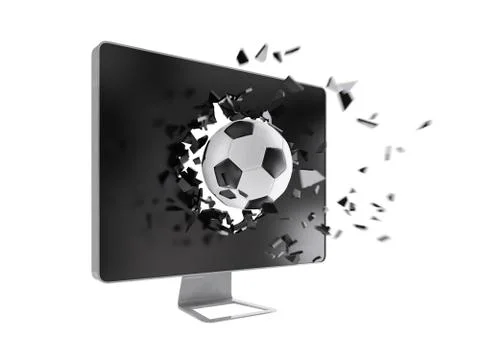 Football destroy computer screen. Stock Illustration