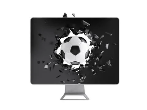 Football destroy computer screen. Stock Illustration