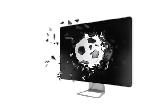 Football destroy computer screen. Stock Illustration