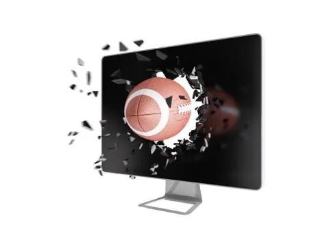 Football destroy computer screen. Stock Illustration