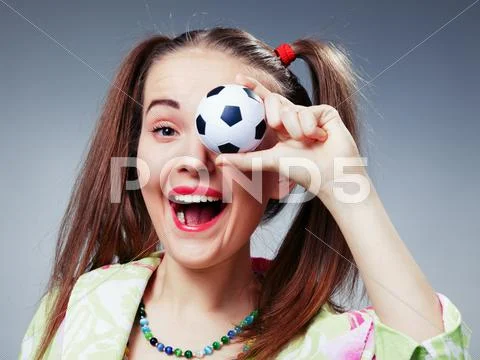 Football fan beautiful young girl Stock Photos