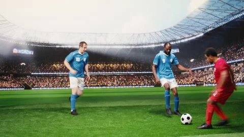 Football player accelerating during attack action controlling ball Stock Footage 337995314