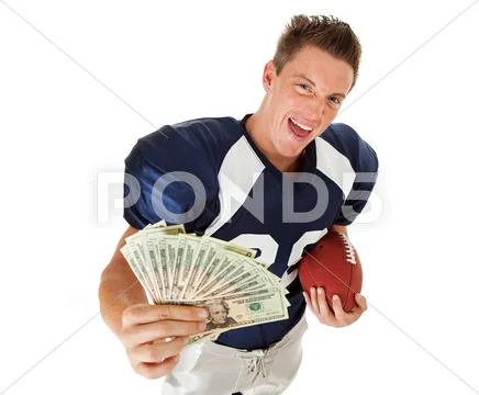 Football: player with fanned money and ball Stock Photos