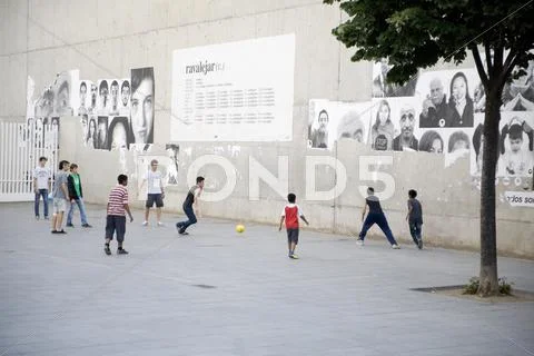 Football player kids in Barcelona. Spain. Stock Photos