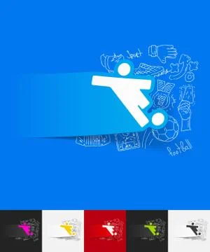 Football player paper sticker with hand drawn elements 스톡 일러스트