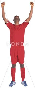 Football player in red cheering Stock Photos
