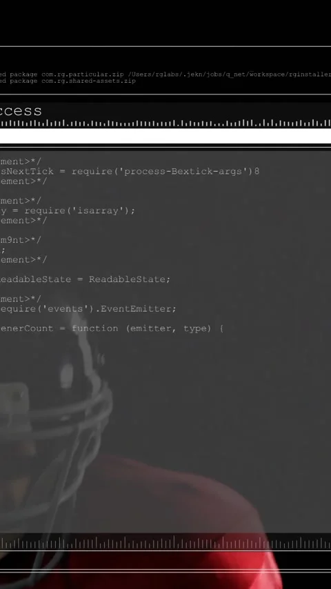 Football player in red jersey with code terminal interface animation overlay Stock Footage 344244736