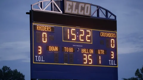 Football scoreboard in evening light. Stock Footage