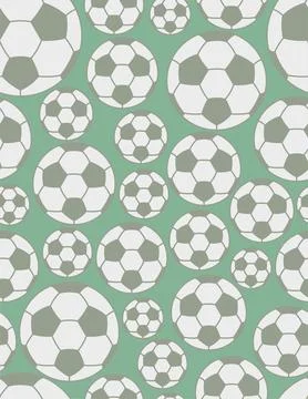 Football seamless vector pattern, randomly arranged green-white soccer balls. Illustrazione stock