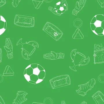 Football set seamless pattern. Vector illustration of a soccer ball, boots, s Stock Illustration