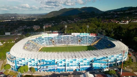 Football Soccer Game At Cuscatlan Stadium, Sporting Event, Aerial View Stock Footage 147014953