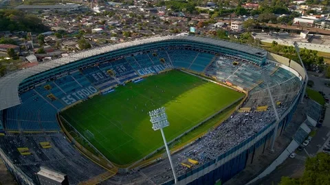 Football Soccer Game At Cuscatlan Stadium, Sporting Event, Aerial View Stock Footage