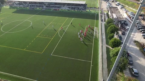 Football Soccer Match Synthetic Turf Soccer Field Aerial View Stock Footage