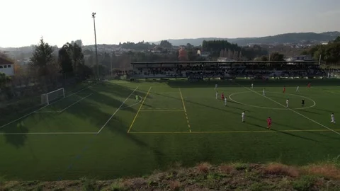 Football Soccer Match Synthetic Turf Soccer Field Aerial View Stock-Footage