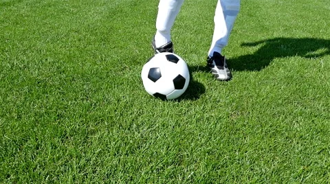 Footballer making tricks to avoid the defender, slow motion Stock-Footage 67481137