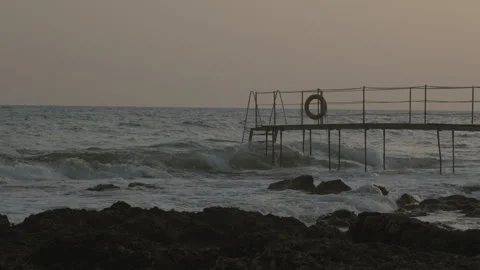 Footbridge. Bridge over the sea. Video stock 246311069