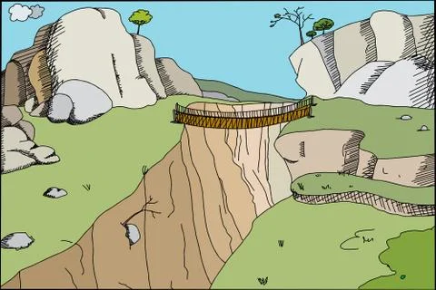 Footbridge in canyon Stock Illustration