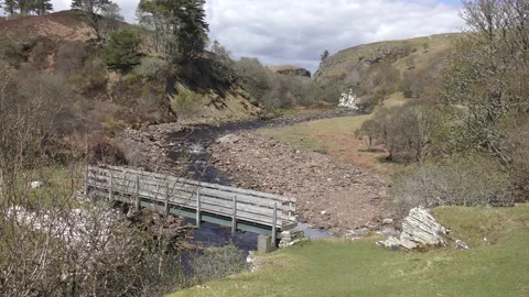 Footbridge flowing river landscape Stock Footage 162321845