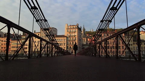 Footbridge in Lyon Stock Footage 132211715