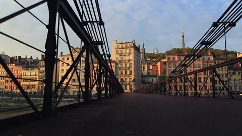 Footbridge in Lyon Stock Footage 132212352