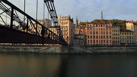 Footbridge in Lyon Stock Footage 132212413