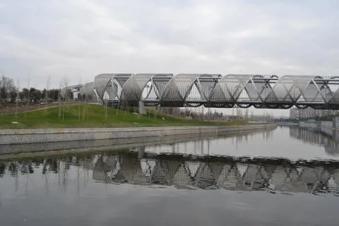 Footbridge in madrid Stock Photos