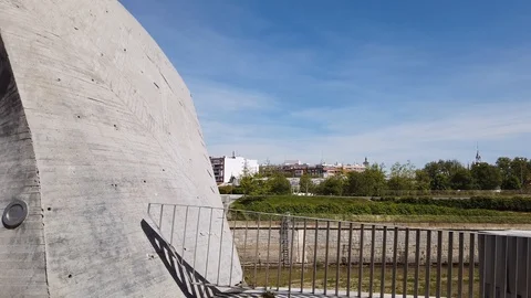 Footbridge at Matadero Madrid multi functions event complex Madrid Spain Stock Footage 109291723