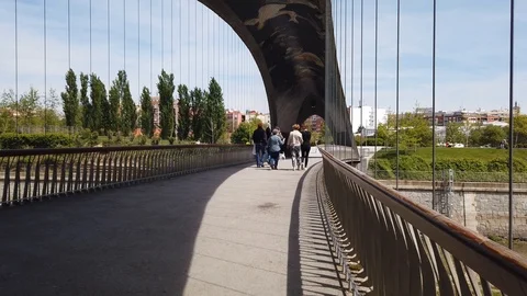 Footbridge at Matadero Madrid multi functions event complex Madrid Spain Stock Footage 109298559
