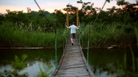 Footbridge in the Park Stock Footage 519215