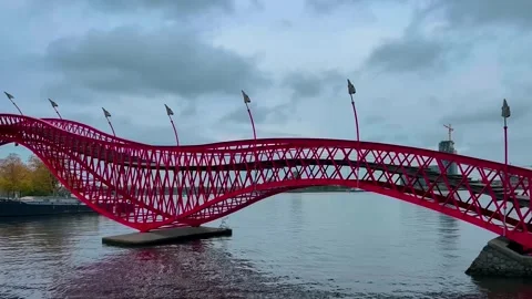 Footbridge Python Bridge Eastern Docklands Amsterdam Netherlands Video stock 274354260