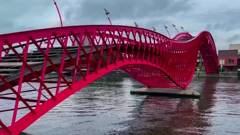 Footbridge Python Bridge Eastern Docklands Amsterdam Netherlands Video stock 274354279