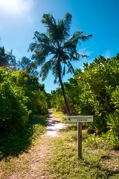 Footpath with directional sign post to the Conservation centre Stock Photos