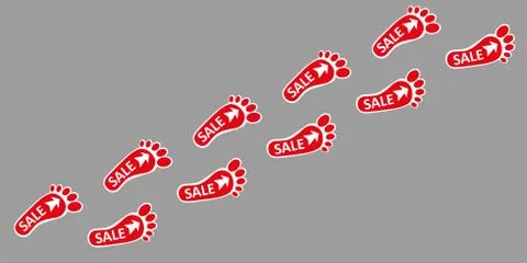 Footpath human footpath. Barefoot prints with the inscription SALE. Abstract  Illustrazione stock