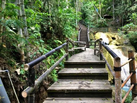 Footpath on limestone river. Mudal river park Yogyakarta Stock Photos