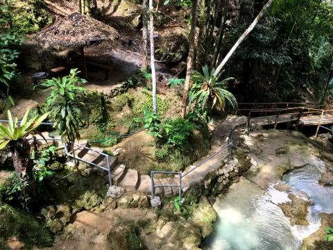 Footpath on limestone river. Mudal river park Yogyakarta Stock Photos